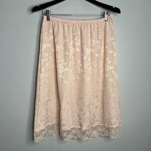 Applause Floral Rose Jacquard Half Slip Women Large Pink EUC Vintage Lace Trim